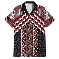 Maori Tukutuku Taniko Motifs Family Matching Short Sleeve Bodycon Dress and Hawaiian Shirt Red Poutama Mix Kowhaiwhai LT7 Dad's Shirt - Short Sleeve Red - Polynesian Pride