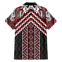 Maori Tukutuku Taniko Motifs Family Matching Short Sleeve Bodycon Dress and Hawaiian Shirt Red Poutama Mix Kowhaiwhai LT7 - Polynesian Pride