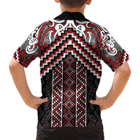 Maori Tukutuku Taniko Motifs Family Matching Summer Maxi Dress and Hawaiian Shirt Red Poutama Mix Kowhaiwhai LT7 - Polynesian Pride