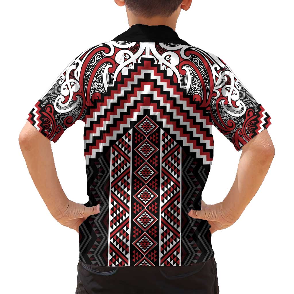 Maori Tukutuku Taniko Motifs Family Matching Tank Maxi Dress and Hawaiian Shirt Red Poutama Mix Kowhaiwhai LT7 - Polynesian Pride