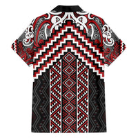 Maori Tukutuku Taniko Motifs Family Matching Tank Maxi Dress and Hawaiian Shirt Red Poutama Mix Kowhaiwhai LT7 - Polynesian Pride