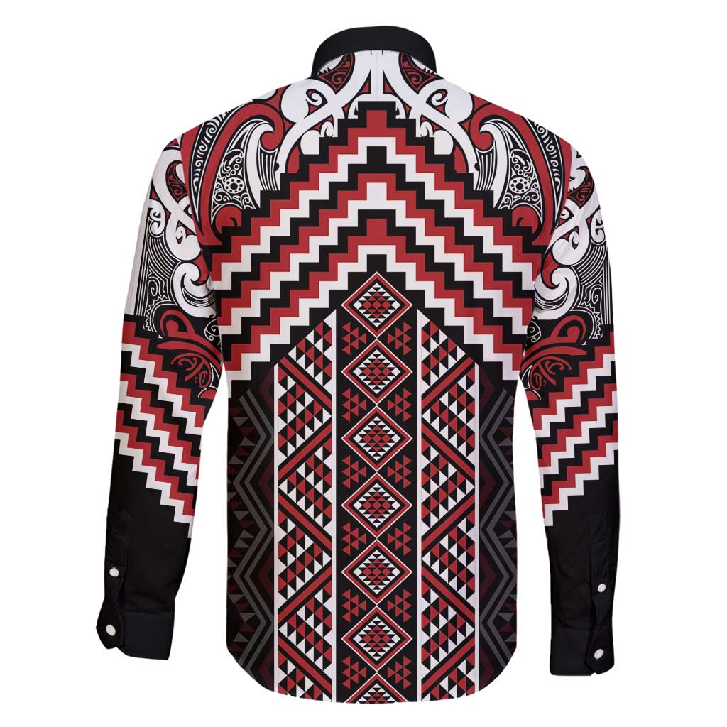 Maori Tukutuku Taniko Motifs Family Matching Tank Maxi Dress and Hawaiian Shirt Red Poutama Mix Kowhaiwhai LT7 - Polynesian Pride