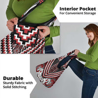 Maori Tukutuku Taniko Motifs Grocery Bag Red Poutama Mix Kowhaiwhai