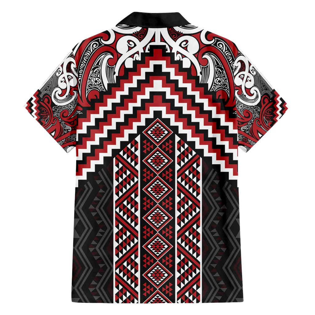 Maori Tukutuku Taniko Motifs Hawaiian Shirt Red Poutama Mix Kowhaiwhai