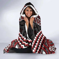 Maori Tukutuku Taniko Motifs Hooded Blanket Red Poutama Mix Kowhaiwhai