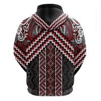 Maori Tukutuku Taniko Motifs Hoodie Red Poutama Mix Kowhaiwhai