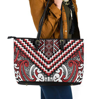 Maori Tukutuku Taniko Motifs Leather Tote Bag Red Poutama Mix Kowhaiwhai LT7 - Polynesian Pride