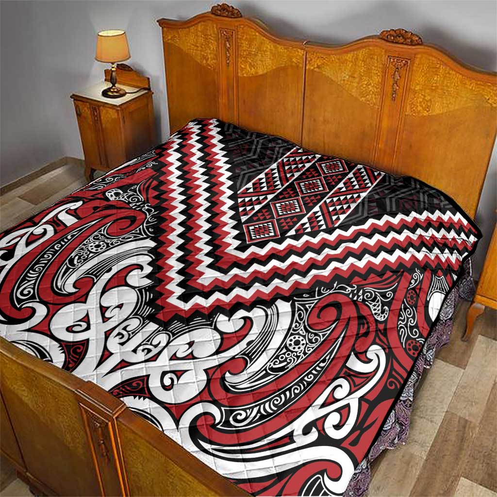Maori Tukutuku Taniko Motifs Quilt Red Poutama Mix Kowhaiwhai LT7 - Polynesian Pride