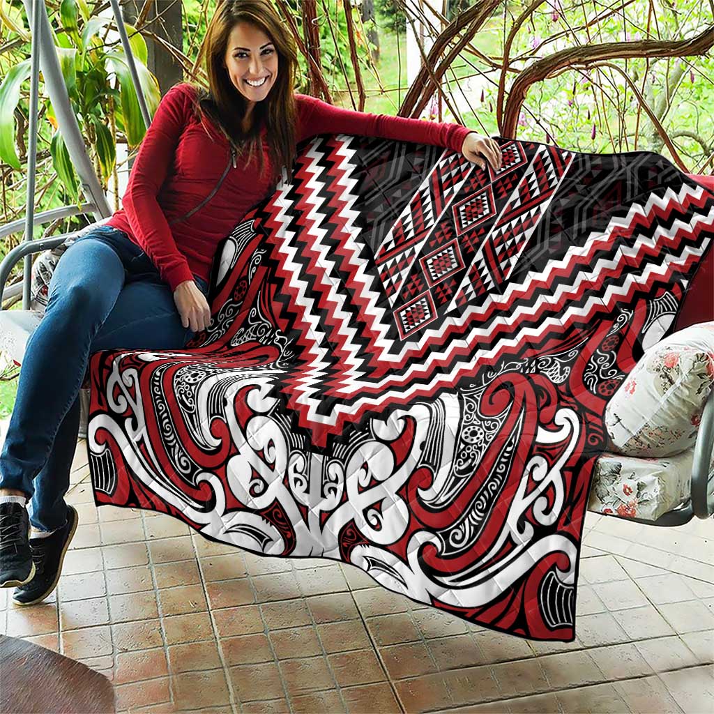Maori Tukutuku Taniko Motifs Quilt Red Poutama Mix Kowhaiwhai LT7 - Polynesian Pride