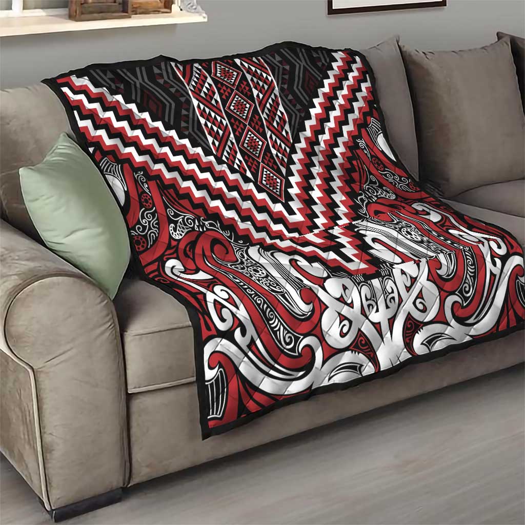 Maori Tukutuku Taniko Motifs Quilt Red Poutama Mix Kowhaiwhai LT7 - Polynesian Pride
