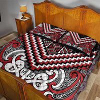 Maori Tukutuku Taniko Motifs Quilt Bed Set Red Poutama Mix Kowhaiwhai