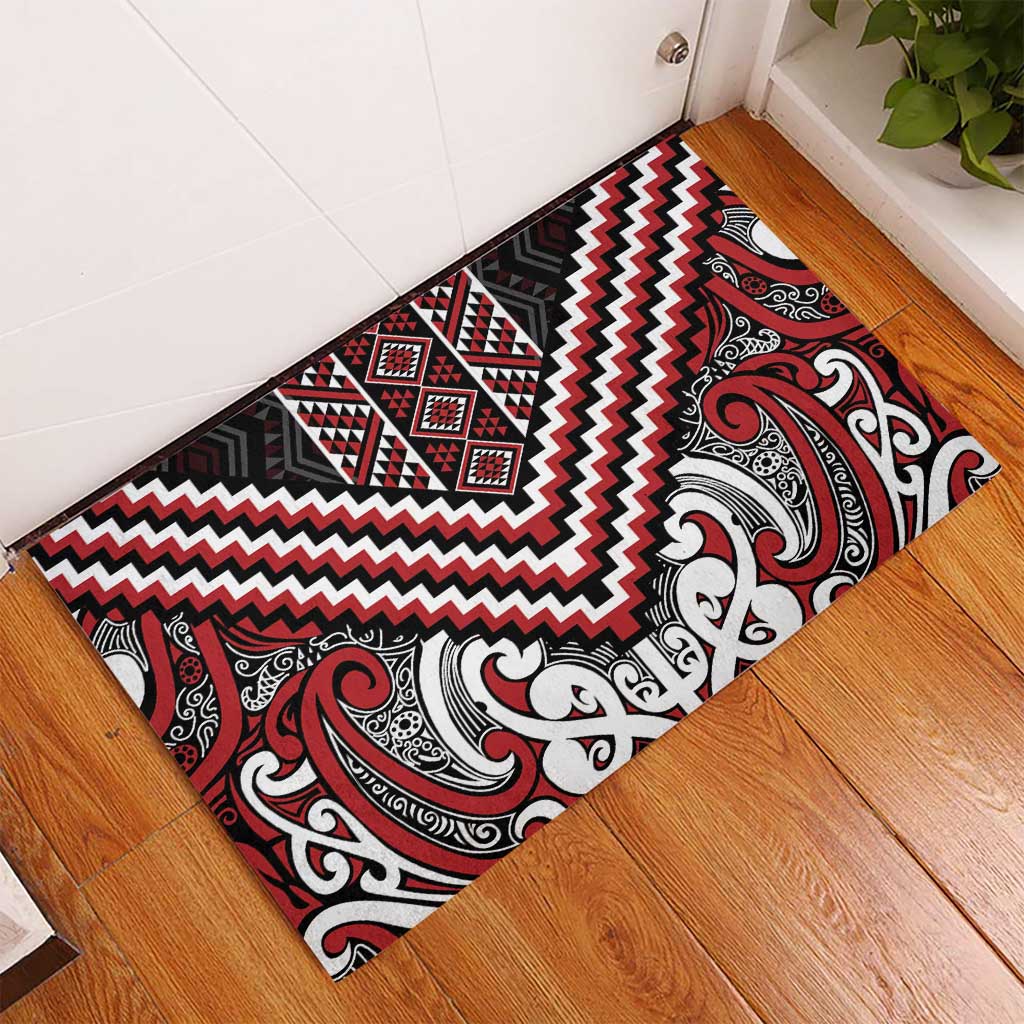 Maori Tukutuku Taniko Motifs Rubber Doormat Red Poutama Mix Kowhaiwhai LT7 - Polynesian Pride