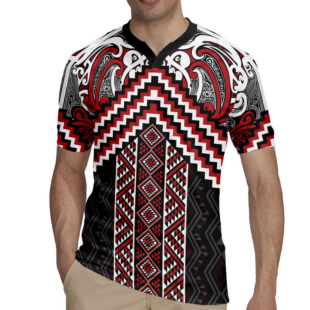 Maori Tukutuku Taniko Motifs Rugby Jersey Red Poutama Mix Kowhaiwhai LT7 - Polynesian Pride