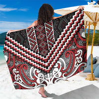 Maori Tukutuku Taniko Motifs Sarong Red Poutama Mix Kowhaiwhai LT7 One Size 44 x 66 inches Red - Polynesian Pride