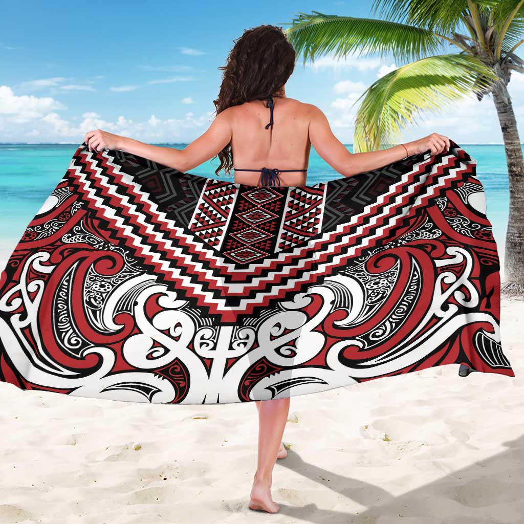 Maori Tukutuku Taniko Motifs Sarong Red Poutama Mix Kowhaiwhai LT7 - Polynesian Pride