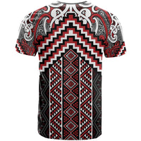 Maori Tukutuku Taniko Motifs T Shirt Red Poutama Mix Kowhaiwhai LT7 - Polynesian Pride