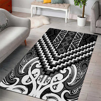 Maori Tukutuku Taniko Motifs Area Rug Black Poutama Mix Kowhaiwhai