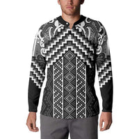 Maori Tukutuku Taniko Motifs Button Sweatshirt Black Poutama Mix Kowhaiwhai