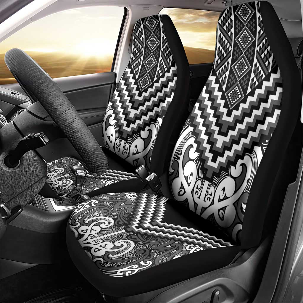 Maori Tukutuku Taniko Motifs Car Seat Cover Black Poutama Mix Kowhaiwhai LT7 - Polynesian Pride