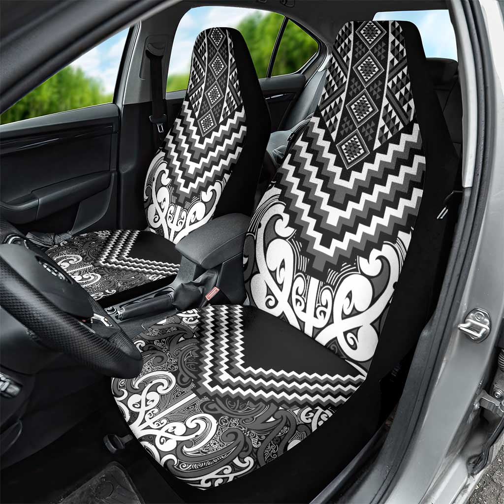 Maori Tukutuku Taniko Motifs Car Seat Cover Black Poutama Mix Kowhaiwhai LT7 - Polynesian Pride