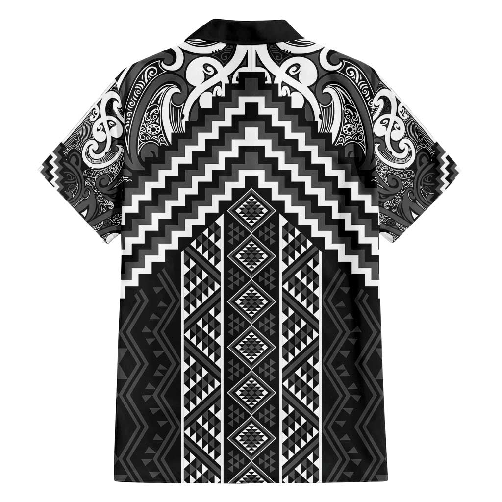 Maori Tukutuku Taniko Motifs Family Matching Summer Maxi Dress and Hawaiian Shirt Black Poutama Mix Kowhaiwhai LT7 - Polynesian Pride