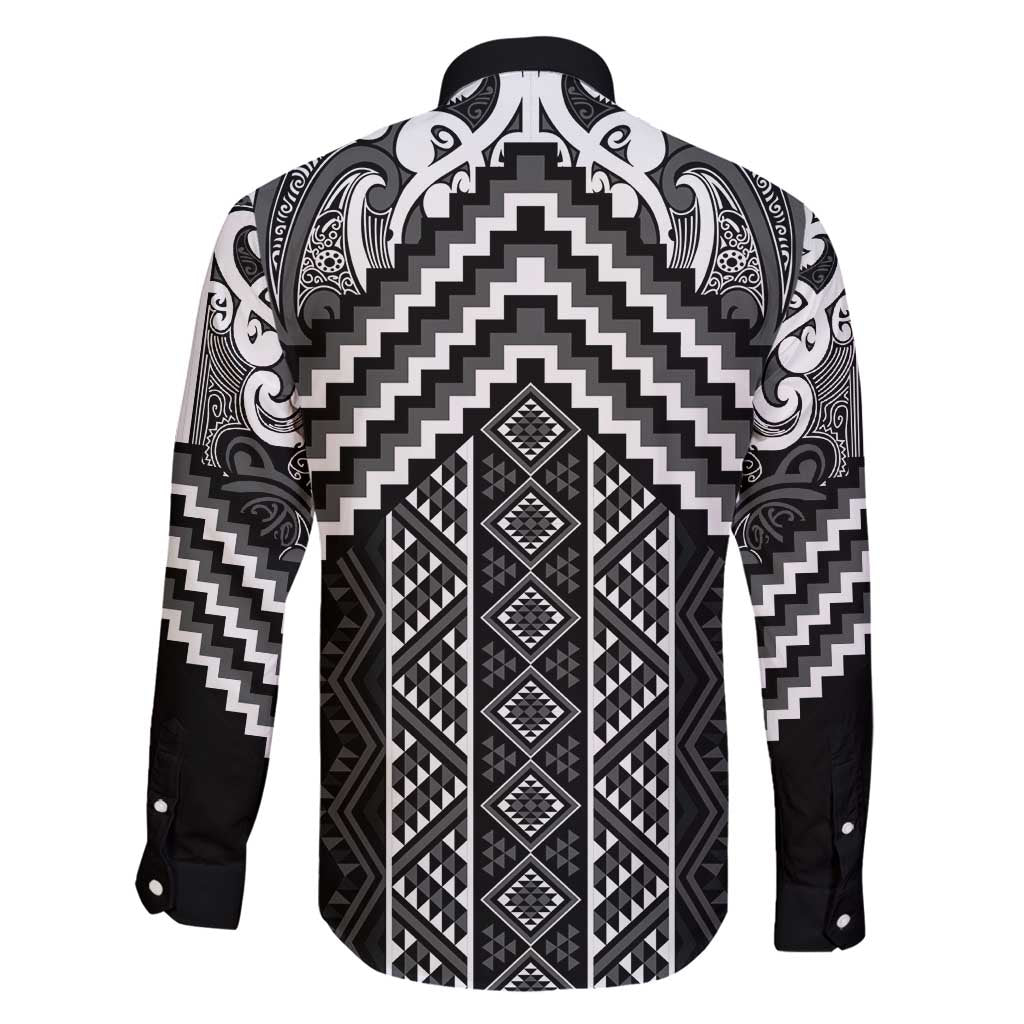 Maori Tukutuku Taniko Motifs Family Matching Summer Maxi Dress and Hawaiian Shirt Black Poutama Mix Kowhaiwhai LT7 - Polynesian Pride