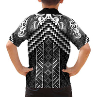 Maori Tukutuku Taniko Motifs Family Matching Tank Maxi Dress and Hawaiian Shirt Black Poutama Mix Kowhaiwhai LT7 - Polynesian Pride