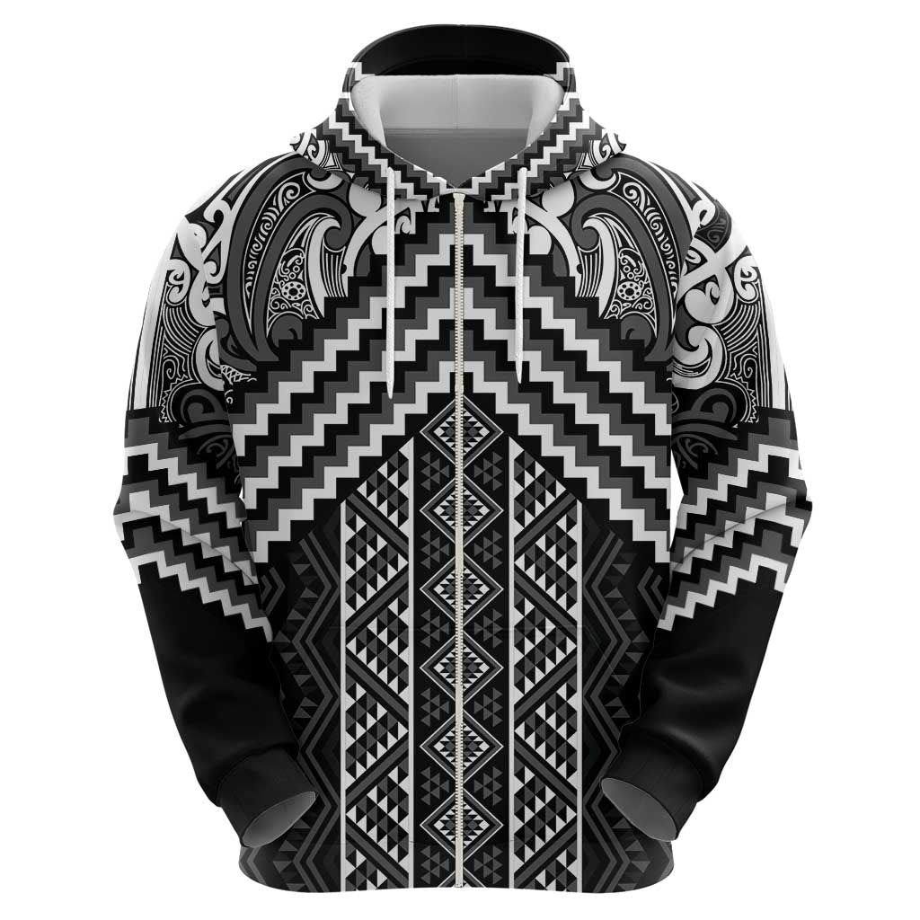 Maori Tukutuku Taniko Motifs Hoodie Black Poutama Mix Kowhaiwhai