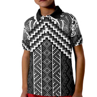 Maori Tukutuku Taniko Motifs Kid Polo Shirt Black Poutama Mix Kowhaiwhai LT7 Kid Black - Polynesian Pride