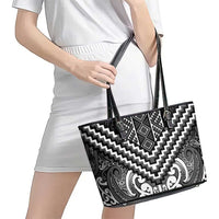 Maori Tukutuku Taniko Motifs Leather Tote Bag Black Poutama Mix Kowhaiwhai LT7 - Polynesian Pride