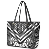 Maori Tukutuku Taniko Motifs Leather Tote Bag Black Poutama Mix Kowhaiwhai LT7 - Polynesian Pride