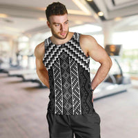 Maori Tukutuku Taniko Motifs Men Tank Top Black Poutama Mix Kowhaiwhai