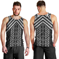 Maori Tukutuku Taniko Motifs Men Tank Top Black Poutama Mix Kowhaiwhai
