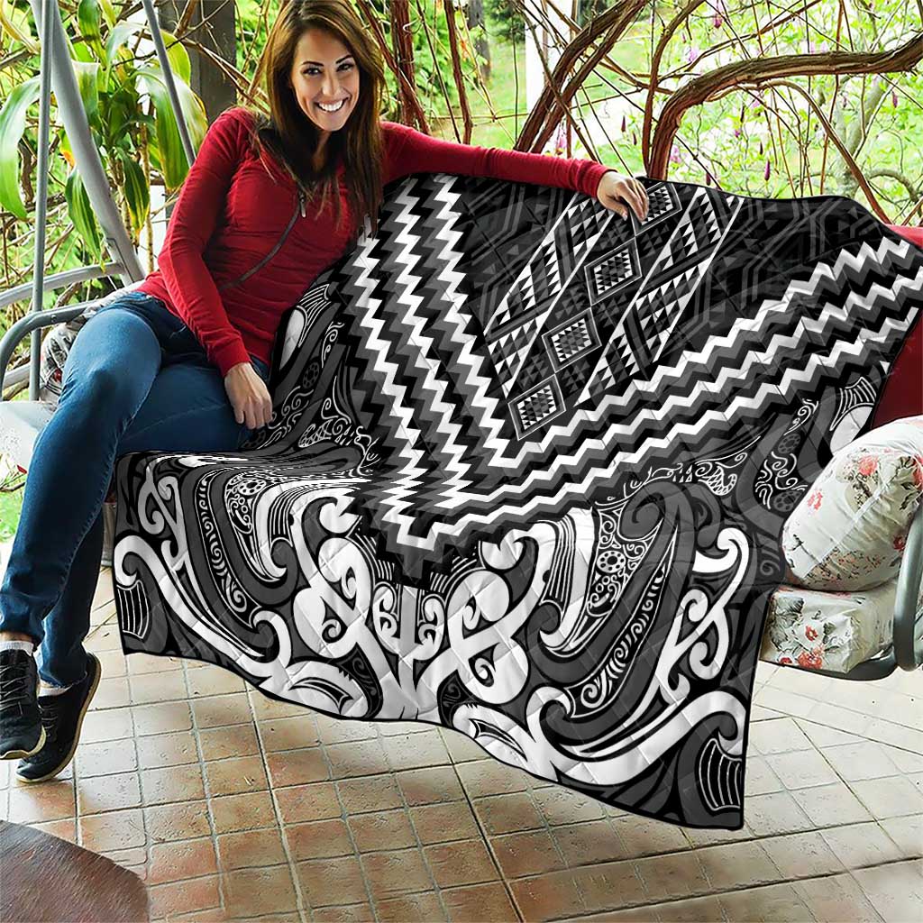 Maori Tukutuku Taniko Motifs Quilt Black Poutama Mix Kowhaiwhai LT7 - Polynesian Pride