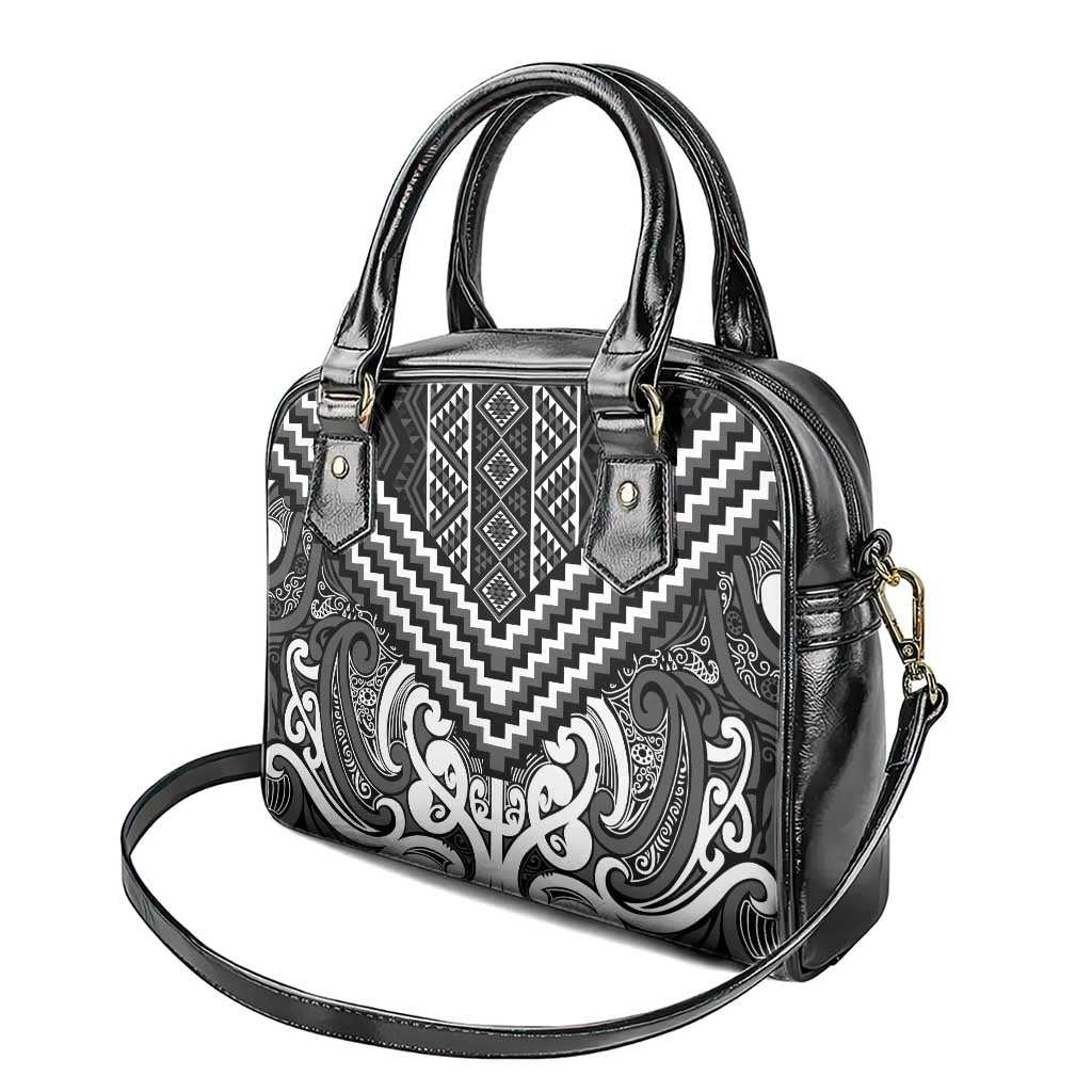 Maori Tukutuku Taniko Motifs Shoulder Handbag Black Poutama Mix Kowhaiwhai