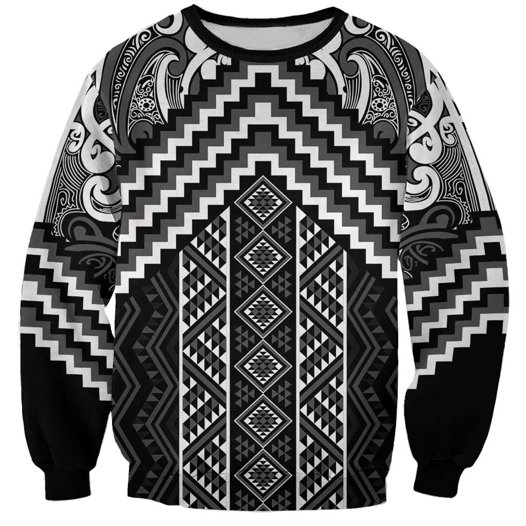Maori Tukutuku Taniko Motifs Sweatshirt Black Poutama Mix Kowhaiwhai LT7 Unisex Black - Polynesian Pride