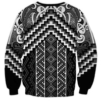 Maori Tukutuku Taniko Motifs Sweatshirt Black Poutama Mix Kowhaiwhai
