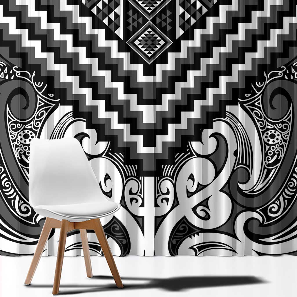 Maori Tukutuku Taniko Motifs Window Curtain Black Poutama Mix Kowhaiwhai