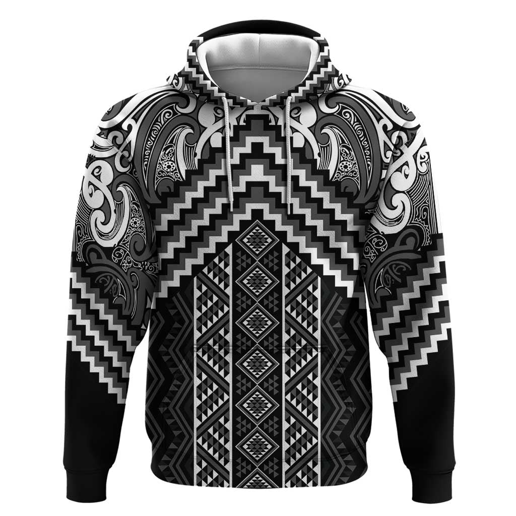 Maori Tukutuku Taniko Motifs Zip Hoodie Black Poutama Mix Kowhaiwhai