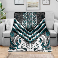 Maori Tukutuku Taniko Motifs Blanket Teal Poutama Mix Kowhaiwhai