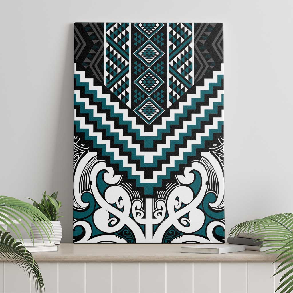 Maori Tukutuku Taniko Motifs Canvas Wall Art Teal Poutama Mix Kowhaiwhai