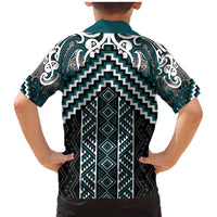 Maori Tukutuku Taniko Motifs Family Matching Mermaid Dress and Hawaiian Shirt Teal Poutama Mix Kowhaiwhai LT7 - Polynesian Pride
