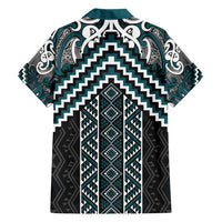 Maori Tukutuku Taniko Motifs Family Matching Puletasi and Hawaiian Shirt Teal Poutama Mix Kowhaiwhai LT7 - Polynesian Pride