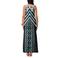 Maori Tukutuku Taniko Motifs Family Matching Tank Maxi Dress and Hawaiian Shirt Teal Poutama Mix Kowhaiwhai LT7 - Polynesian Pride