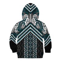 Maori Tukutuku Taniko Motifs Kid Hoodie Teal Poutama Mix Kowhaiwhai
