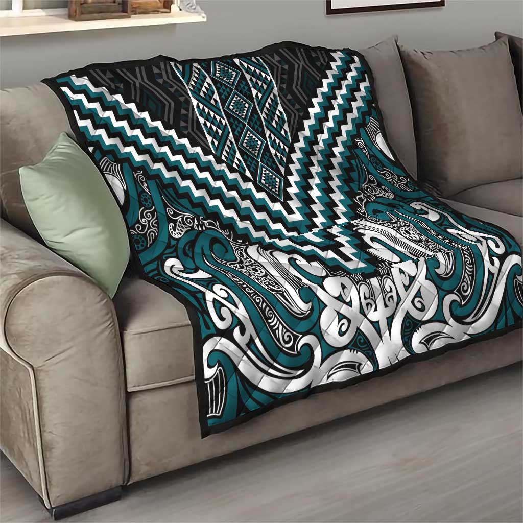Maori Tukutuku Taniko Motifs Quilt Teal Poutama Mix Kowhaiwhai LT7 - Polynesian Pride