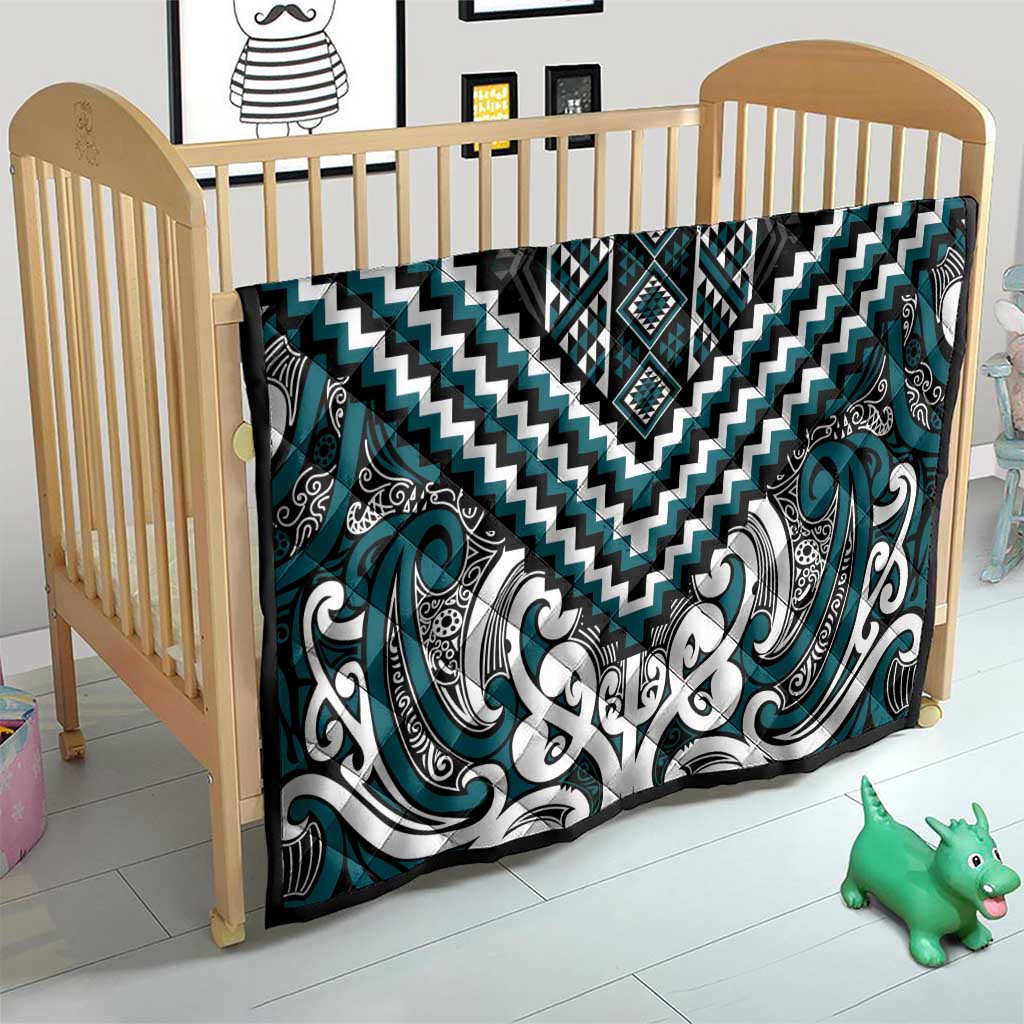 Maori Tukutuku Taniko Motifs Quilt Teal Poutama Mix Kowhaiwhai LT7 - Polynesian Pride