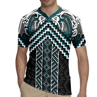 Maori Tukutuku Taniko Motifs Rugby Jersey Teal Poutama Mix Kowhaiwhai LT7 - Polynesian Pride