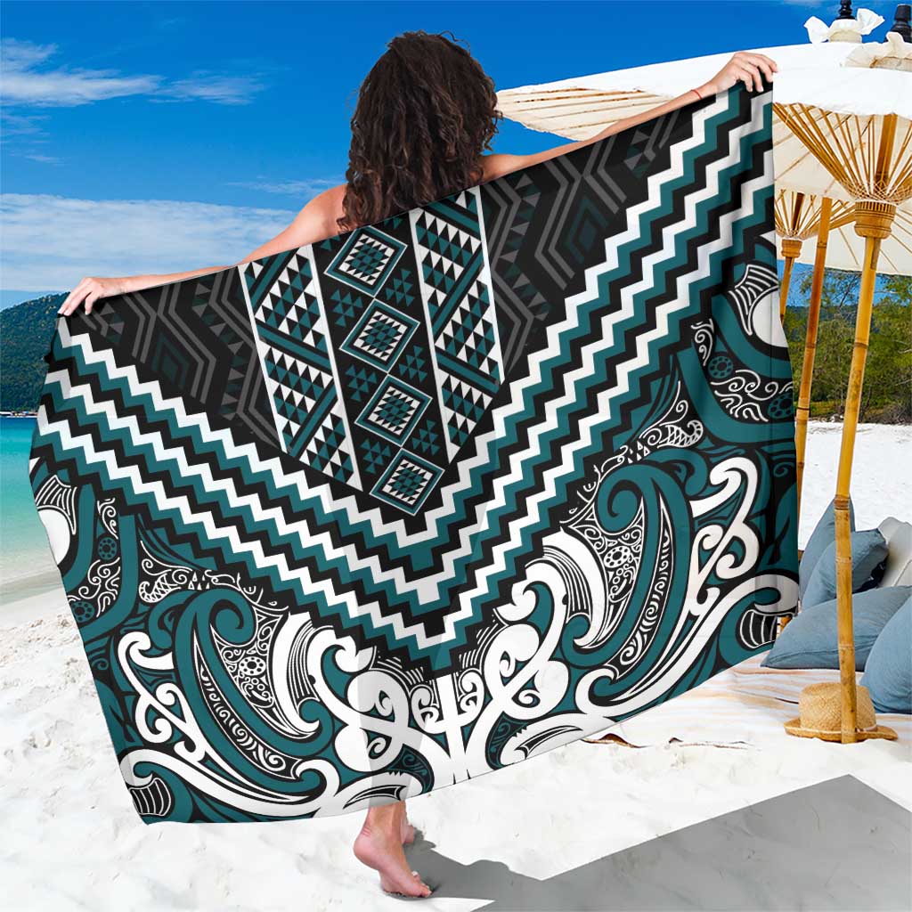 Maori Tukutuku Taniko Motifs Sarong Teal Poutama Mix Kowhaiwhai LT7 One Size 44 x 66 inches Teal - Polynesian Pride