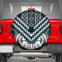 Maori Tukutuku Taniko Motifs Spare Tire Cover Teal Poutama Mix Kowhaiwhai